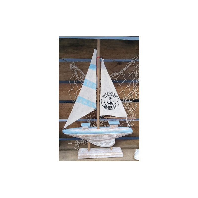 Modellschiff Segelboot Shabby Lock Schiffsmodell aus Holz - 22 cm