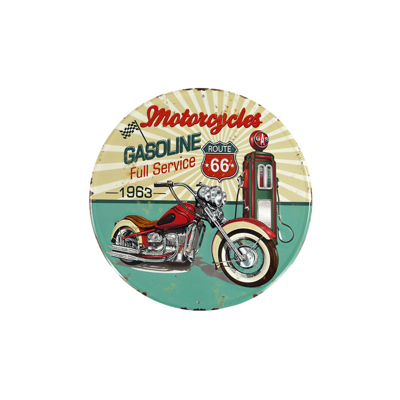 Blechschild Route 66 Motorcycle Gasoline