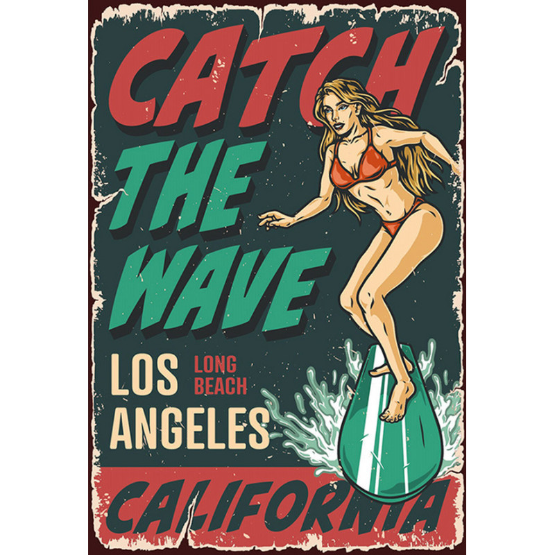 Blechschild Surfing Pin Up Girl Los Angeles