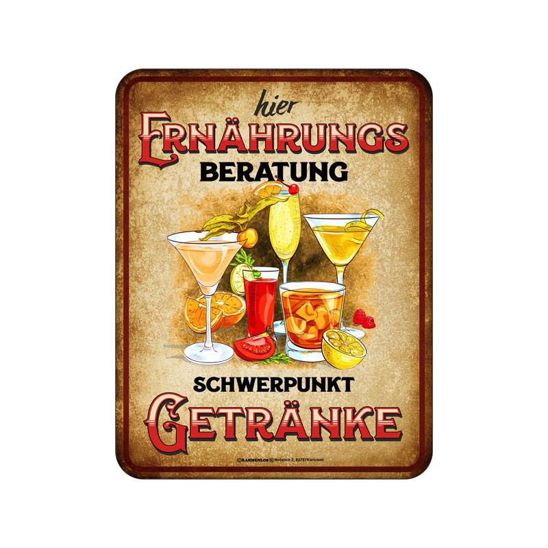 Blechschild Ernährungsberatung - Schwerpunkt Getränke