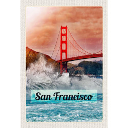 Holzschild San Francisco Golden Gate Bridge Wellen USA