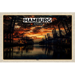 Holzschild Hamburger Hafen Sonnenuntergang