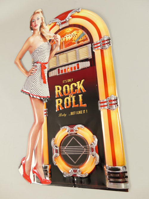Blechschild Musikbox Rock Roll Pin Up Girl - 60x37 cm