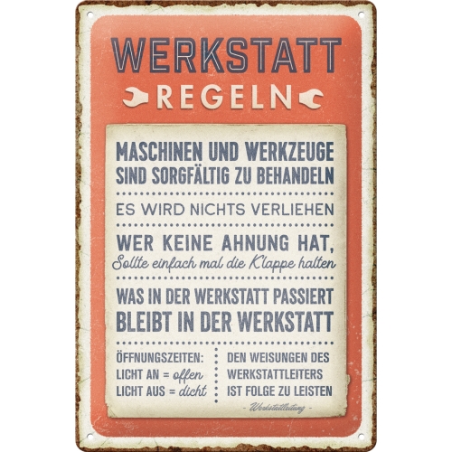 Blechschild Werkstattregeln - Nostalgic-Art - 20x30 cm