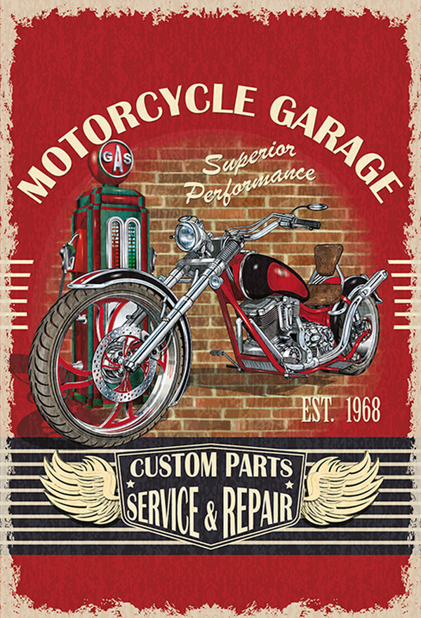 Blechschild Motorcycle Garage Chopper - 20x30 cm
