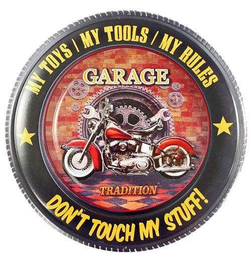 Blechschild Garage Motorrad - Ø 40 cm