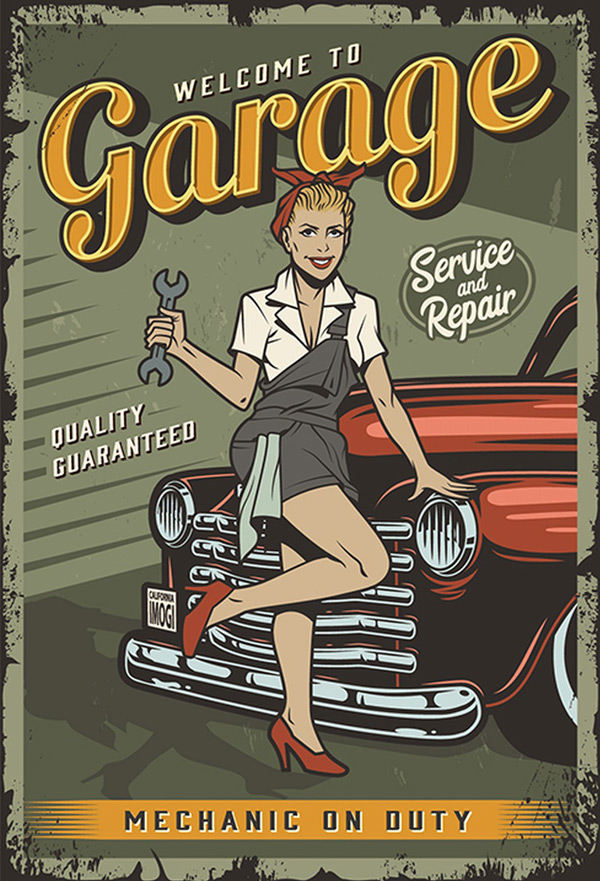 Blechschild Welcome to Garage Pin Up Girl - 20x30 cm