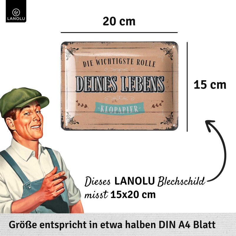 Blechschild „Die wichtigste Rolle Deines Lebens – Klopapier“ – witzige WC-Deko & Geschenkidee Lanolu 15x20 cm