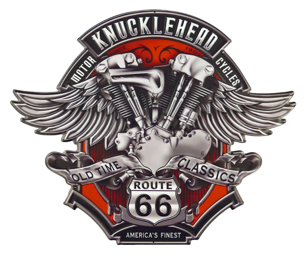 Blechschild Old Time Classics Knucklehead Route 66 - 45x37 cm