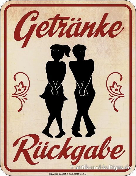 Blechschild Getränke Rückgabe - RAHMENLOS® - 17x22 cm