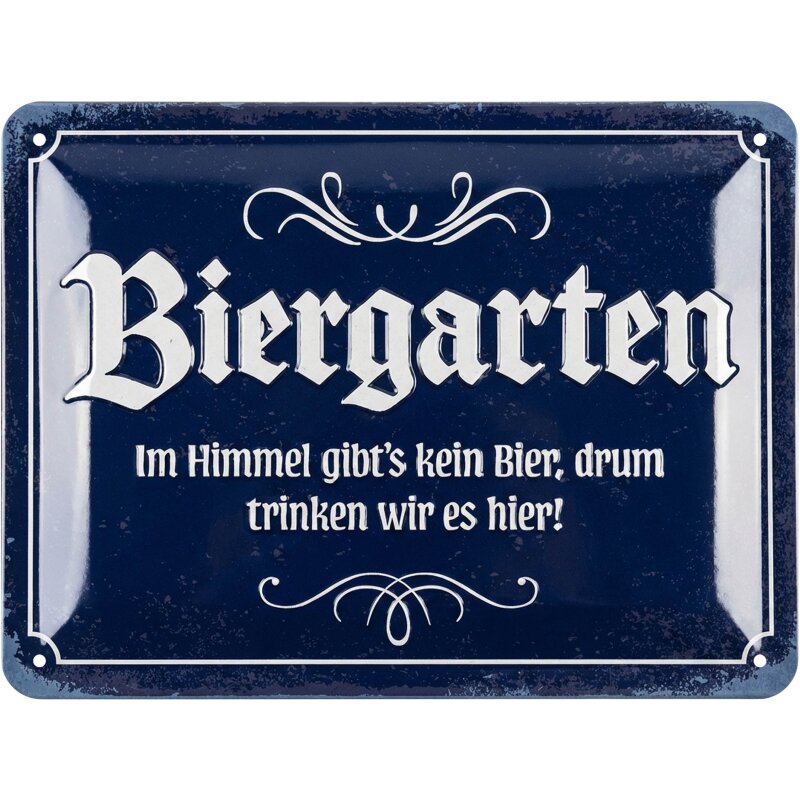 Blechschild Biergarten - mit Motivprägung - 15x20 cm