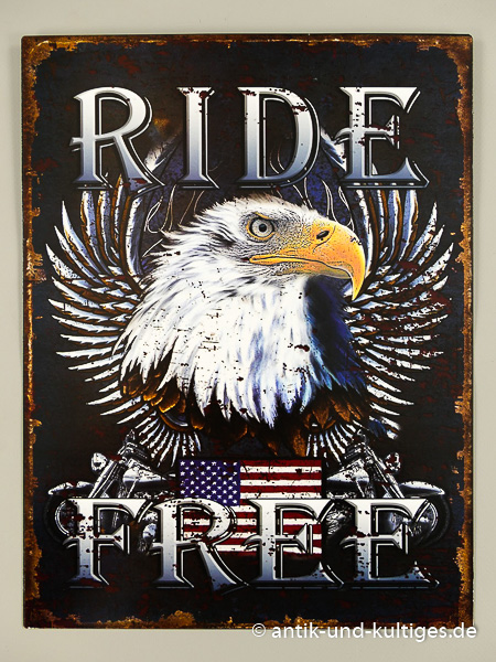 Blechschild Ride Free - 25x33 cm