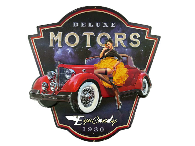 Blechschild Deluxe Motors Pin Up Girl - 43x43 cm