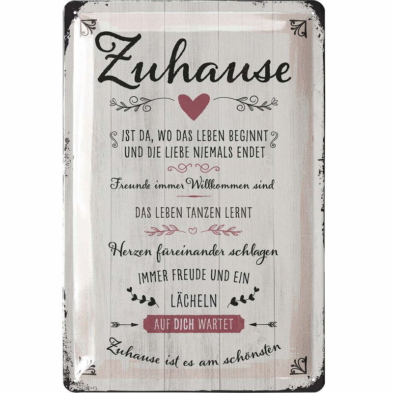 Blechschild Zuhause ist da, wo das Leben beginnt - 20x30 cm