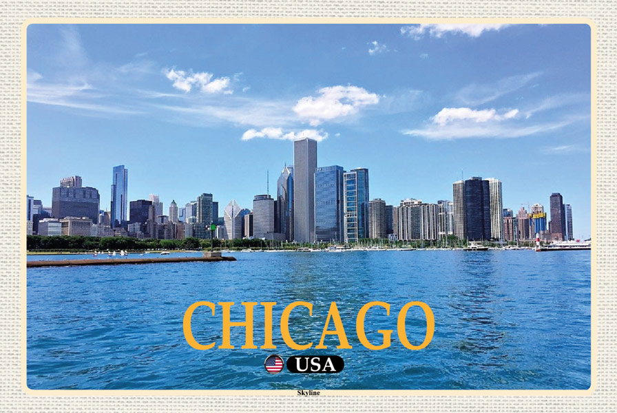 Holzschild Chicago Skyline USA Wandbild - 20x30 cm