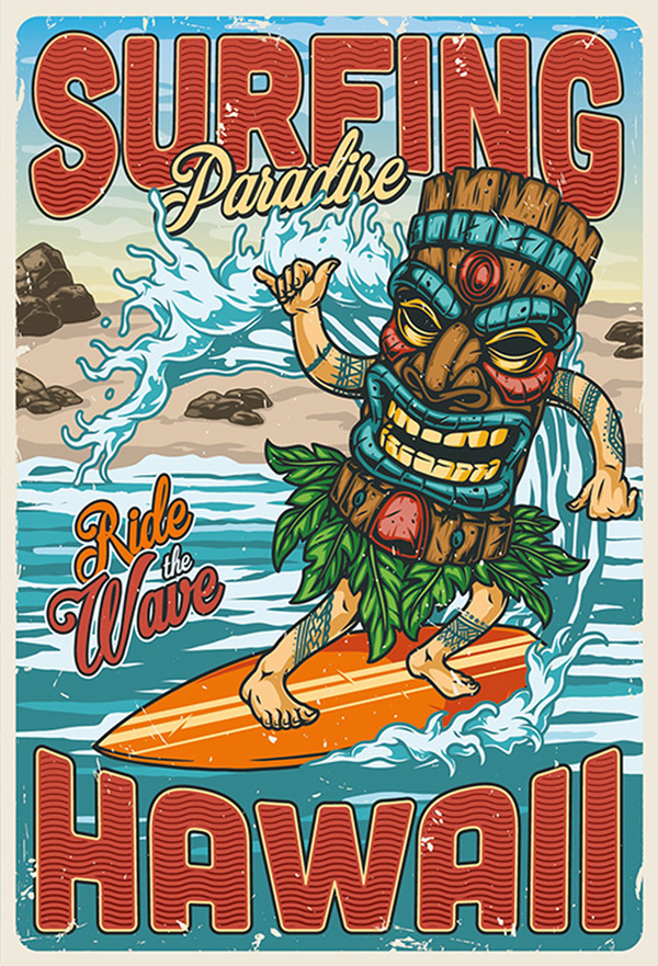 Blechschild Surfing Paradise Hawaii - 20x30 cm