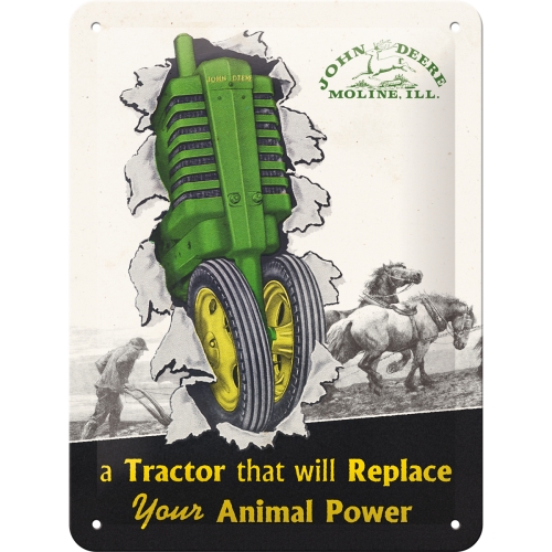 John Deere Blechschild Tractor & Animal Power - Nostalgic-Art - 15x20 cm