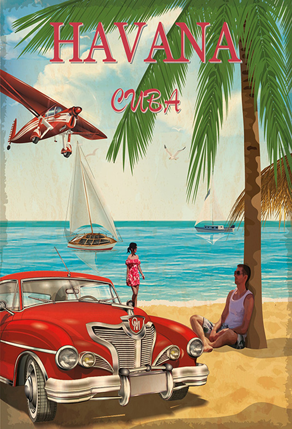 Blechschild Cuba Urlaub Palmen - 20x30 cm