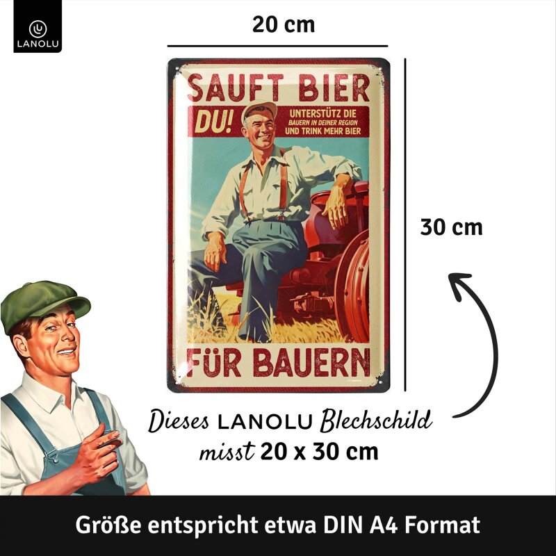 Blechschild „Sauft Bier für Bauern“ – Lustiges Trinkspruch-Schild für Hof, Scheune, Partyraum & Bierfans – 20x30 cm