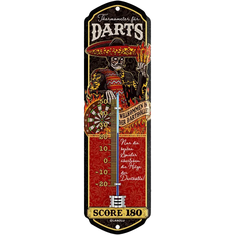 Thermometer „Darts“ – Cooles Wandthermometer & originelle Deko für Dart-Fans, Hobbyraum & Dartzimmer – 28x8 cm