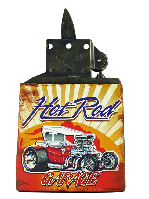 Blechschild Feuerzeug Hot Rod - 30x55 cm