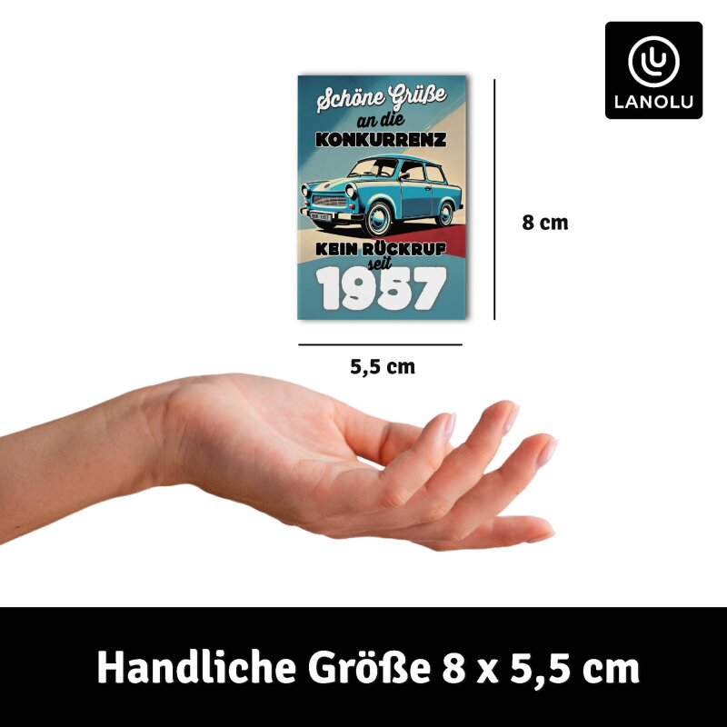 Kühlschrank-Magnet Trabant Schöne Grüße an die Konkurrenz - 8x5,5 cm