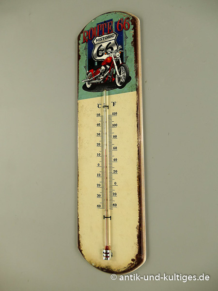 Blechschild mit Thermometer Route 66 - 14x48 cm