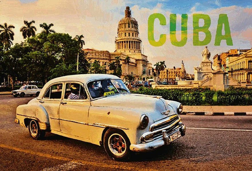 Blechschild Cuba Oldtimer weiß - 20x30 cm
