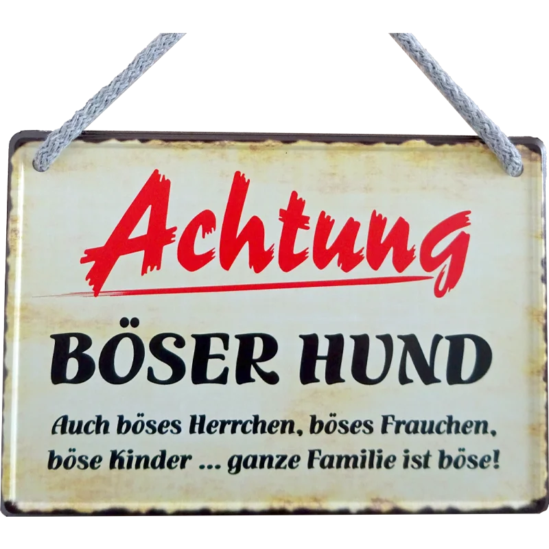 Hängeschild Achtung böser Hund – böses Herrchen & Frauchen | Lustig 16,5 x 11,5 cm