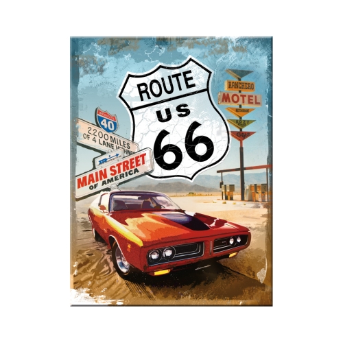 Kühlschrank-Magnet Route 66 Red Car - Nostalgic-Art - 6x8 cm