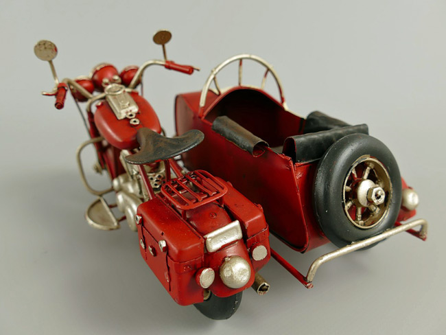 Motorrad mit Beiwagen rot Blechmodell - 19 cm