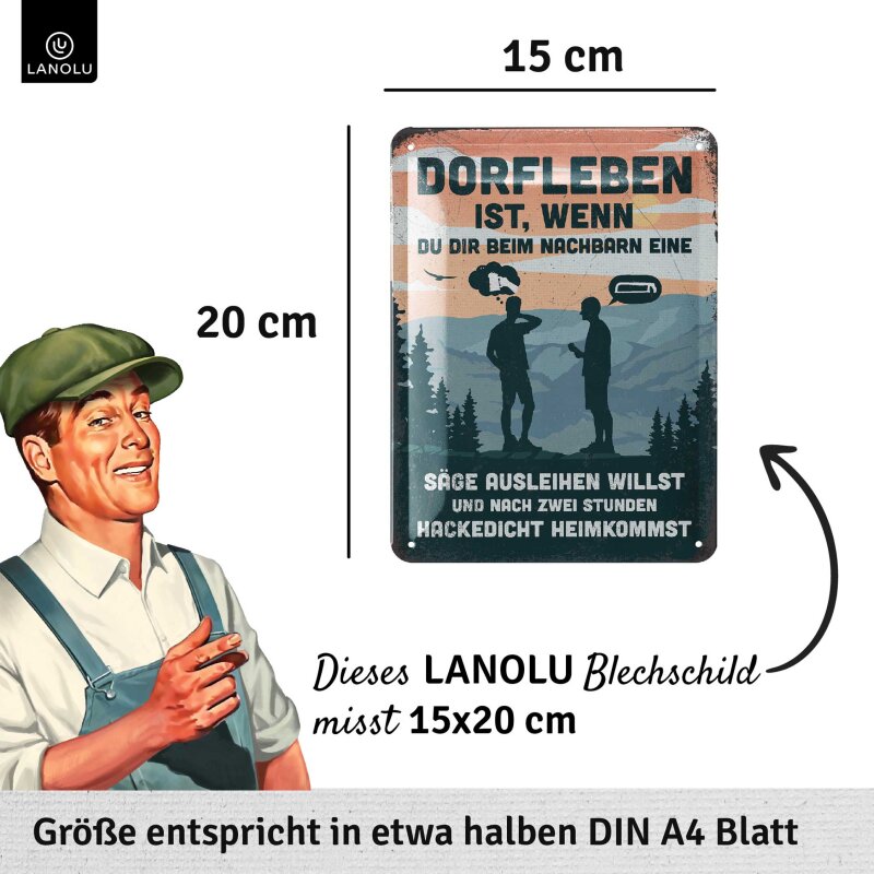 Blechschild Dorfleben ist - mit Motivprägung - 15x20 cm