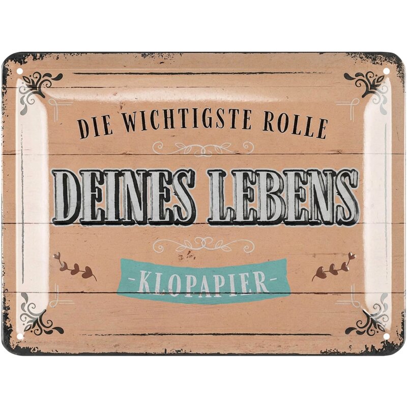 Blechschild „Die wichtigste Rolle Deines Lebens – Klopapier“ – witzige WC-Deko & Geschenkidee Lanolu 15x20 cm