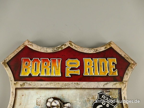 Blechschild Route 66 „Born to Ride“ – Coole Biker-Deko im USA-Look für Garage, Werkstatt - Motorrad | 42x45 cm
