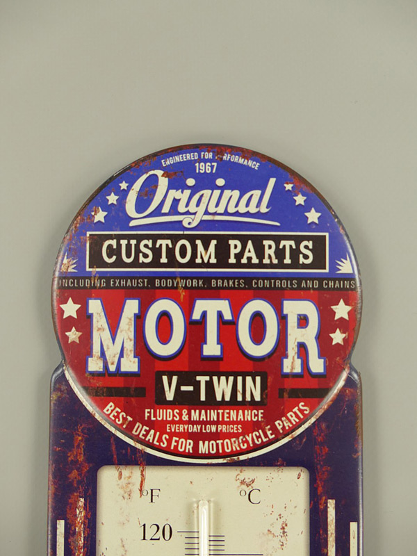 Blechschild Custom Parts mit Thermometer - 11x30 cm