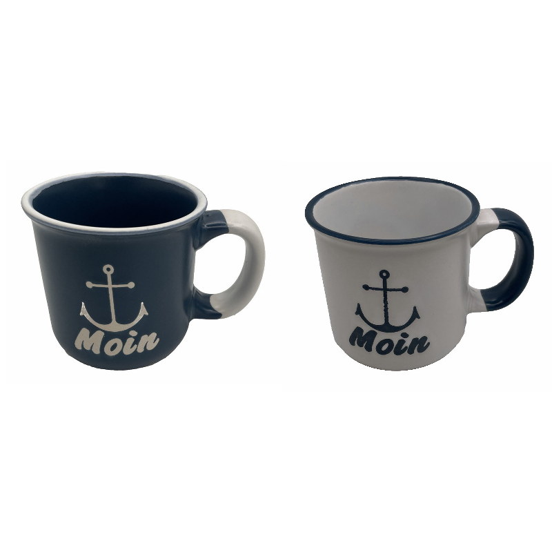Keramiktasse mit Ankerillustration und nordischem Stil, verfügbar in blau und grau