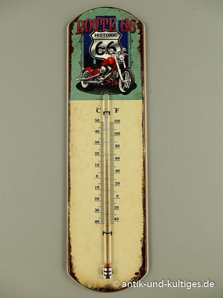 Blechschild mit Thermometer Route 66 - 14x48 cm