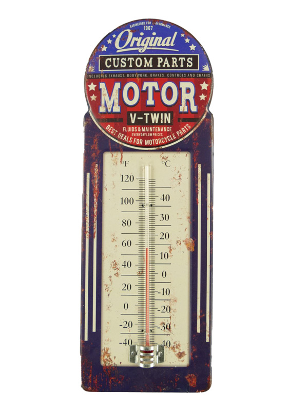 Blechschild Custom Parts mit Thermometer - 11x30 cm