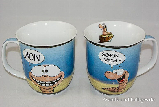 Hösti Becher „Moin“ mit maritimem Cartoon‑Motiv und humorvoller norddeutscher Illustration