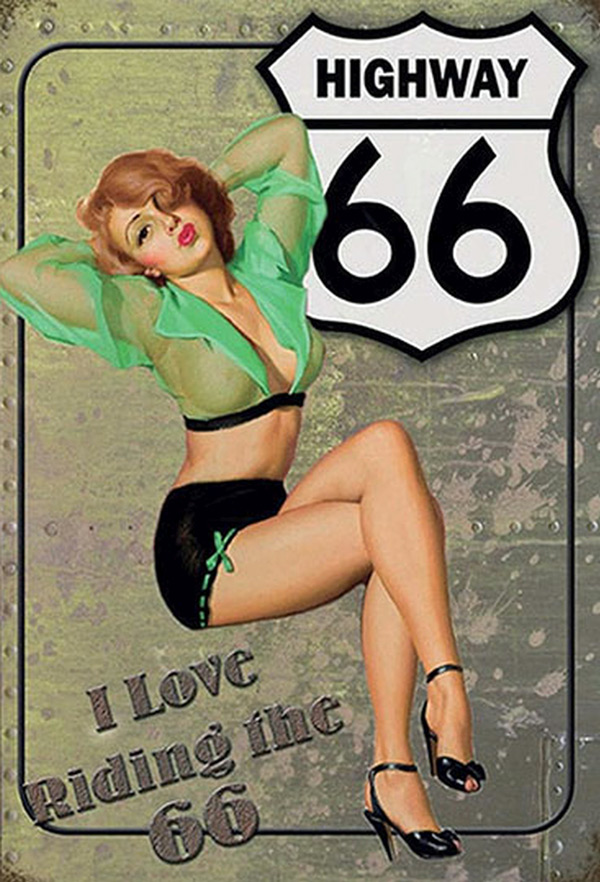 Blechschild Route 66 Highway Pin Up Girl - 20x30 cm