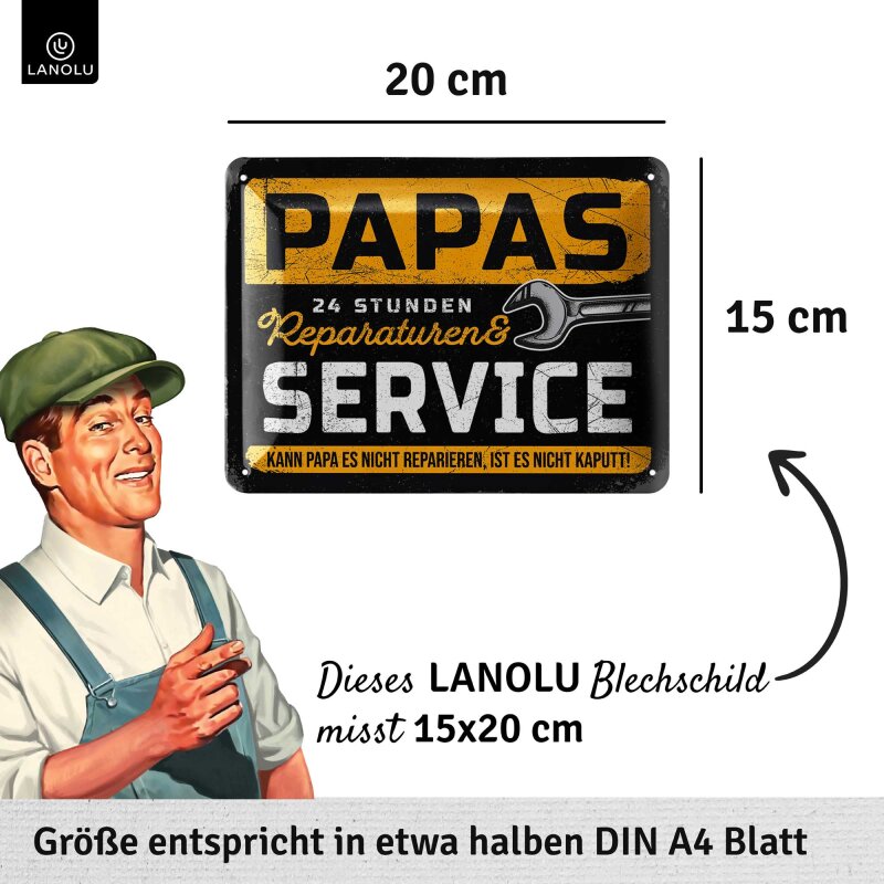 Blechschild „Papas Service“ – Lustiges Geschenk für Papa & witzige Männer-Deko für Werkstatt, Garage & Zuhause – 15x20 cm