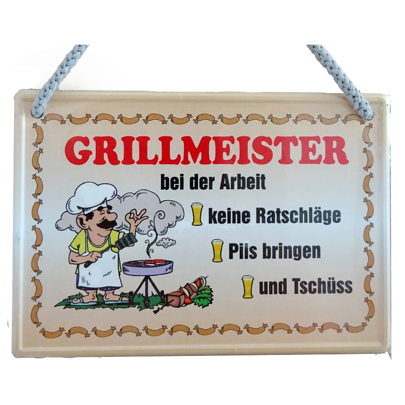 Hängeschild „Grillmeister“ – Lustiges Geschenk & BBQ Deko für Garten & Terrasse – 16,5×11,5 cm