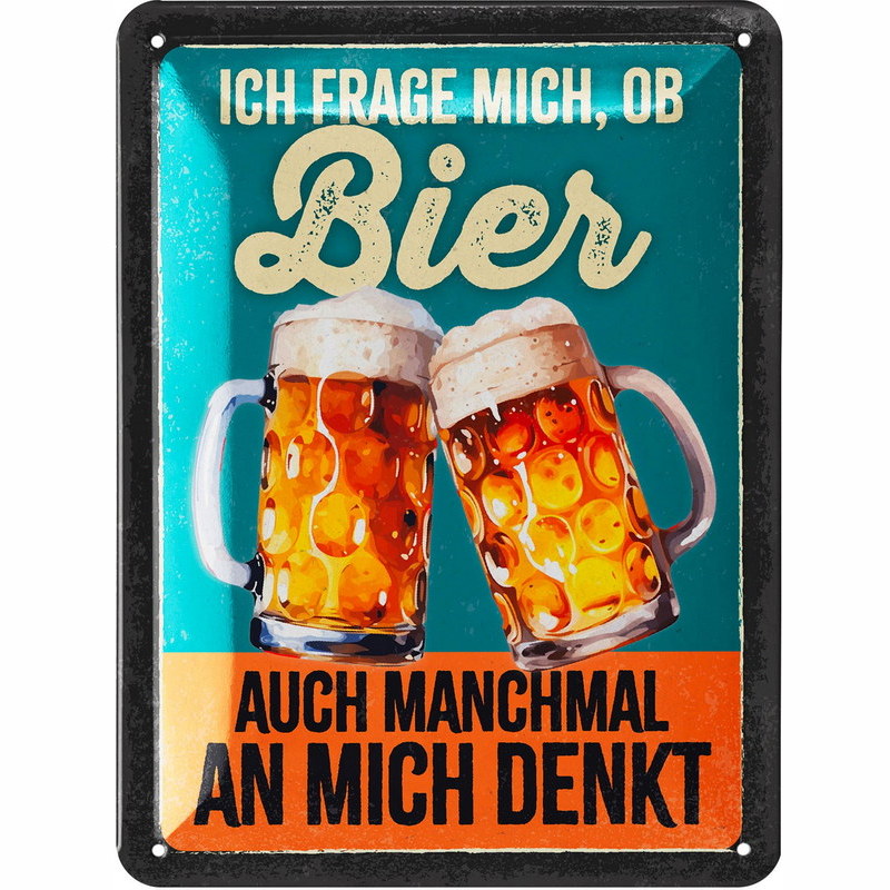 Blechschild Ich frage mich, ob Bier - 15x20 cm