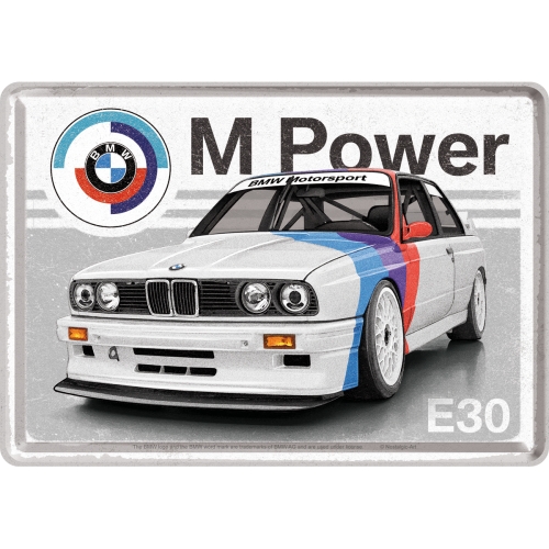 BMW Blechpostkarte Motorsport M Power E30 - 10x14 cm - Nostalgic-Art