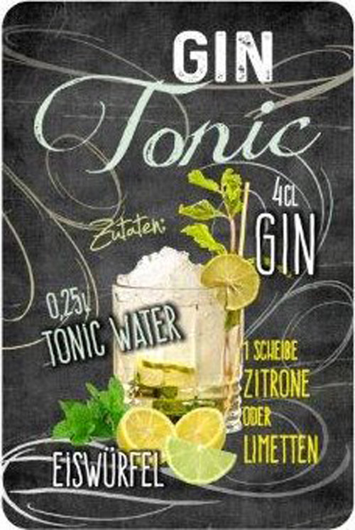 Blechschild Gin Tonic Cocktail - 20x30 cm