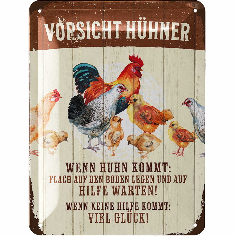 Blechschild Vorsicht Hühner - 15x20 cm