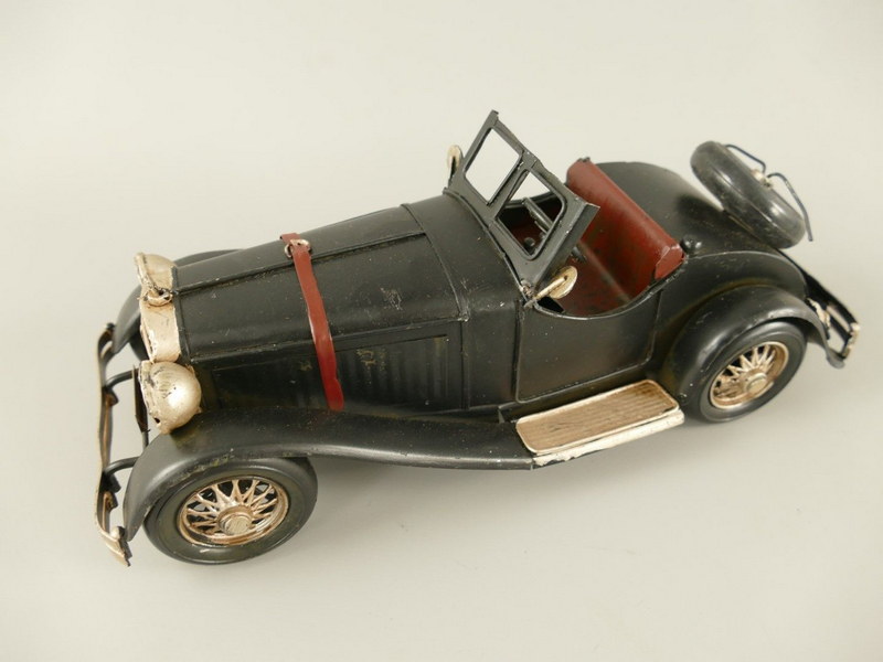 Cabrio Blechauto Schwarz – Nostalgisches Modellauto als stilvolle Deko & Geschenkidee 25 cm