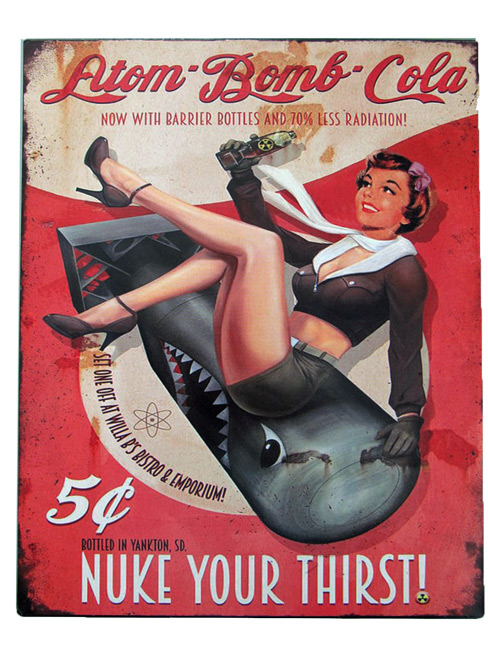 Blechschild Atom Bomb Cola Pin Up Girl - 20x25 cm