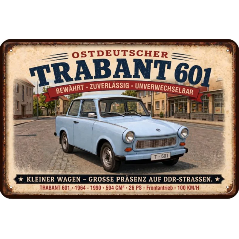 Blechschild Trabant 601 DDR Ostalgie Deko Kult Auto Geschenk Wanddeko 20x30 cm