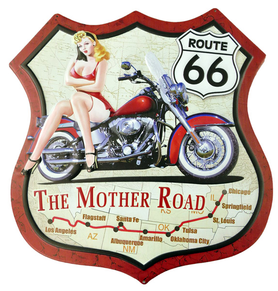 Blechschild Route 66 Pin Up Girl - 40x41 cm